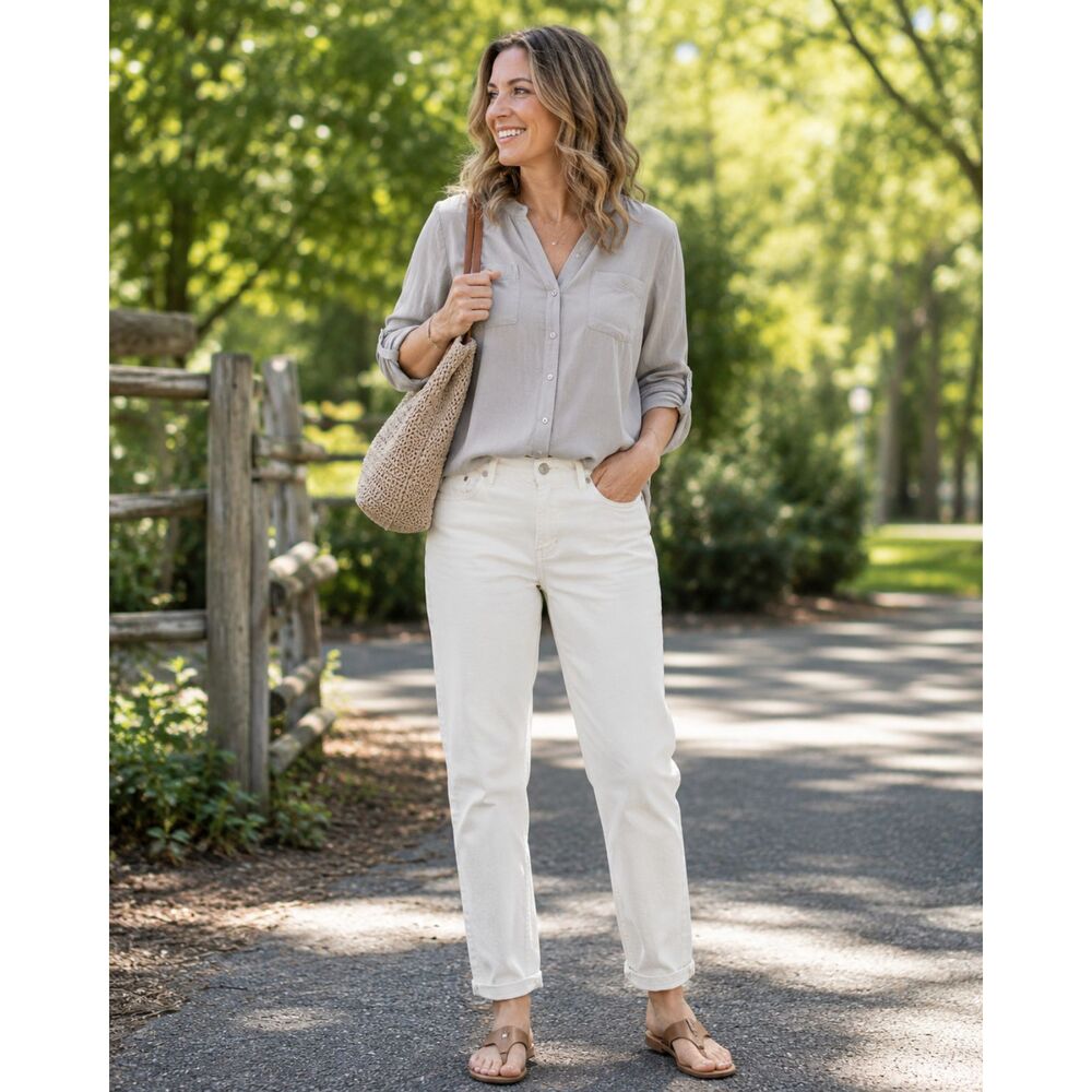 American Eagle Womens Size 14 White Jeans Stretch Straight Leg Denim Casual